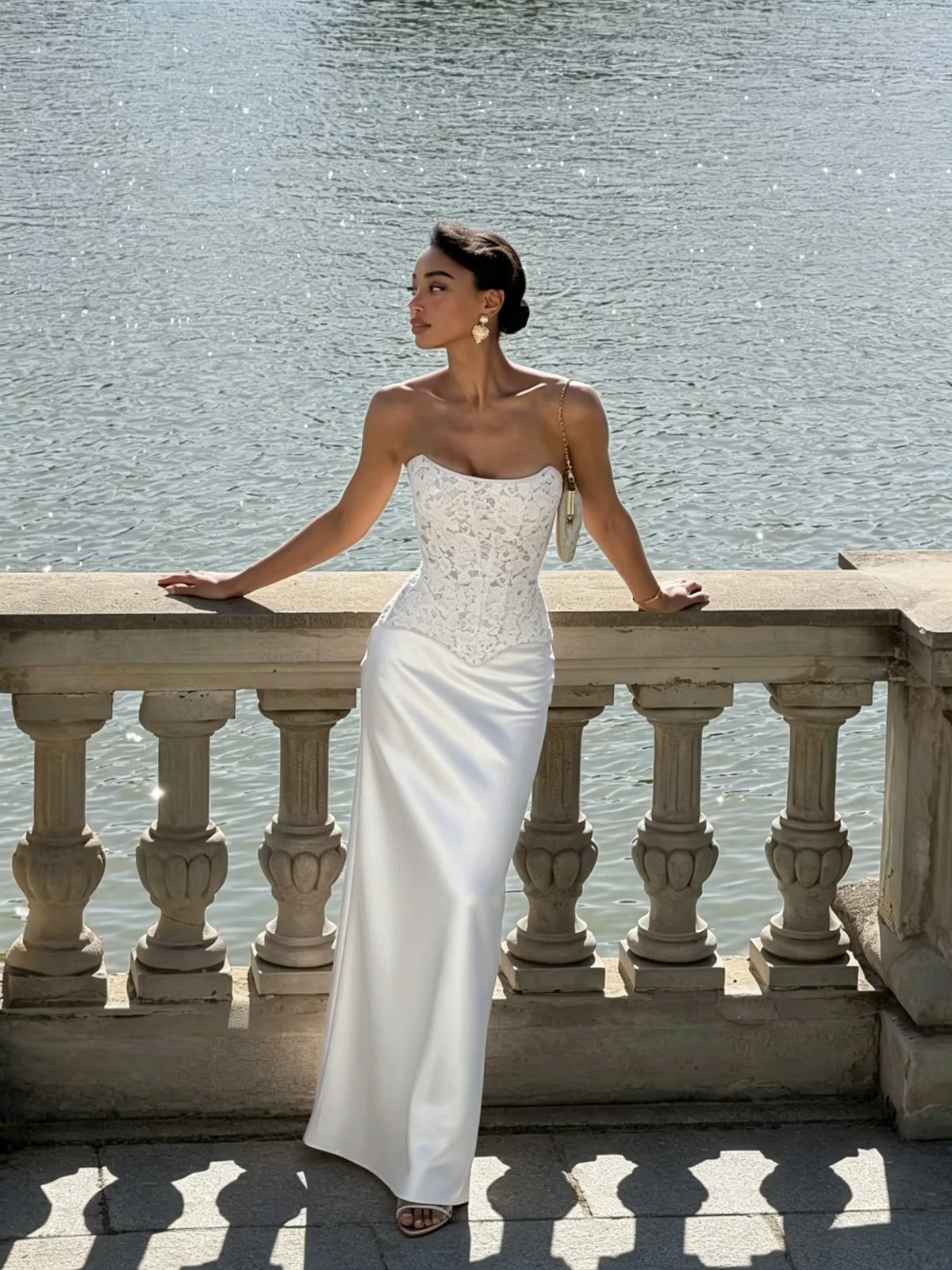 Cocoslly Strapless Sleeveless High Waist Long Prom Dress With Appliques | Pink Satin LX0113
