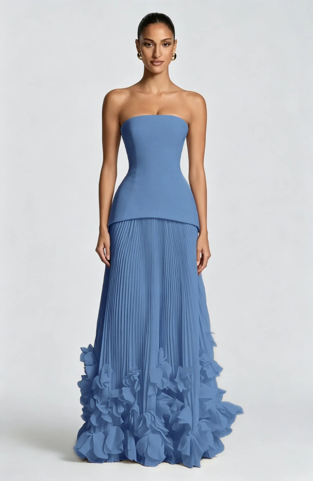 Cocoslly Strapless Sleeveless High Waist Long Prom Dress With Appliques And Pleated | Cabemet Chiffon YQ0118
