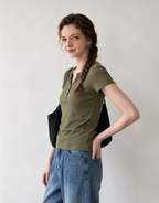 Olive green short-sleeved top