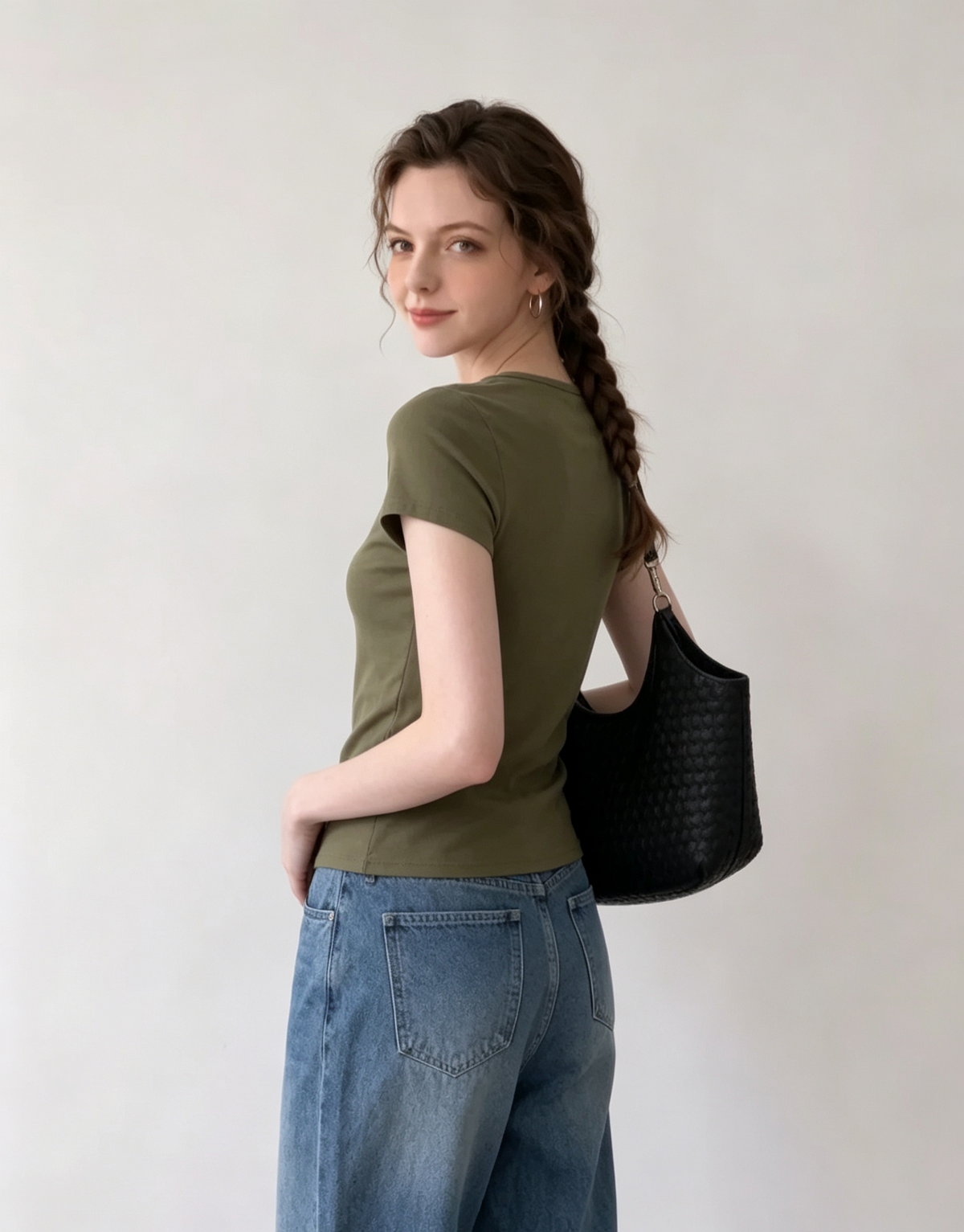 Olive green short-sleeved top
