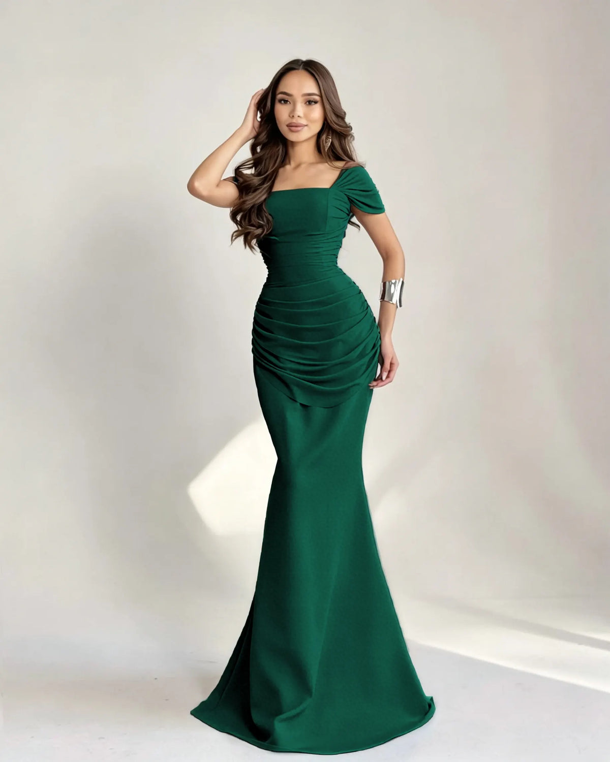 Cocoslly Square Neck Sleeveless High Waist Long Mermaid Prom Dress With Pleated | Burgundy Satin DB0128