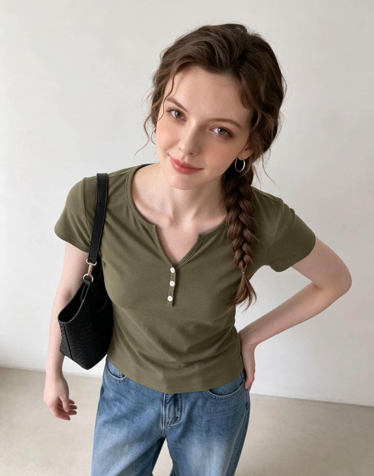 Olive green short-sleeved top
