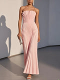 Pink Pleated Classic Strapless Sleeveless A-Line Maxi Dress