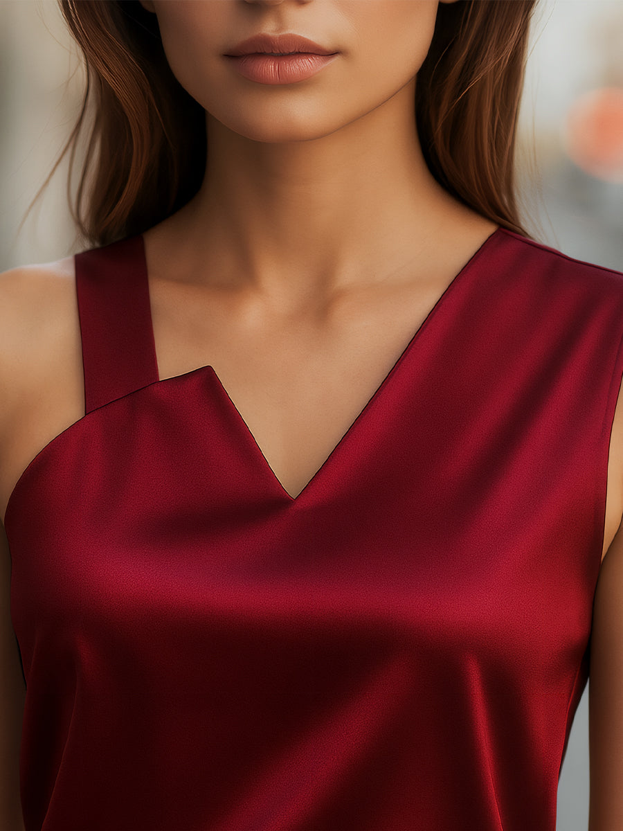 Sleek Asymmetrical Neck Satin Blouse
