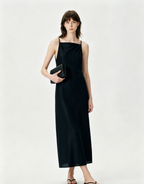Minimalist black square neck slip dress