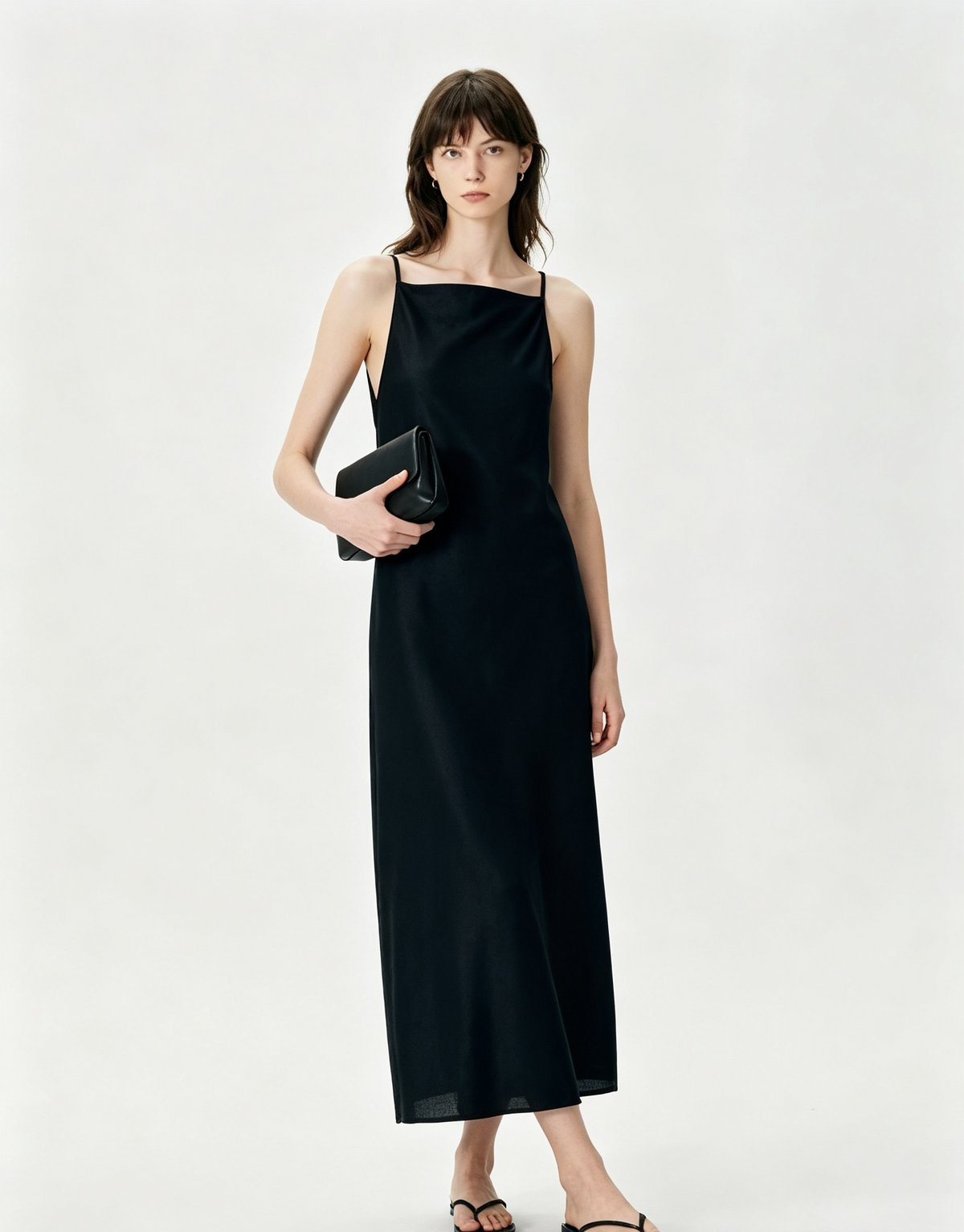 Minimalist black square neck slip dress