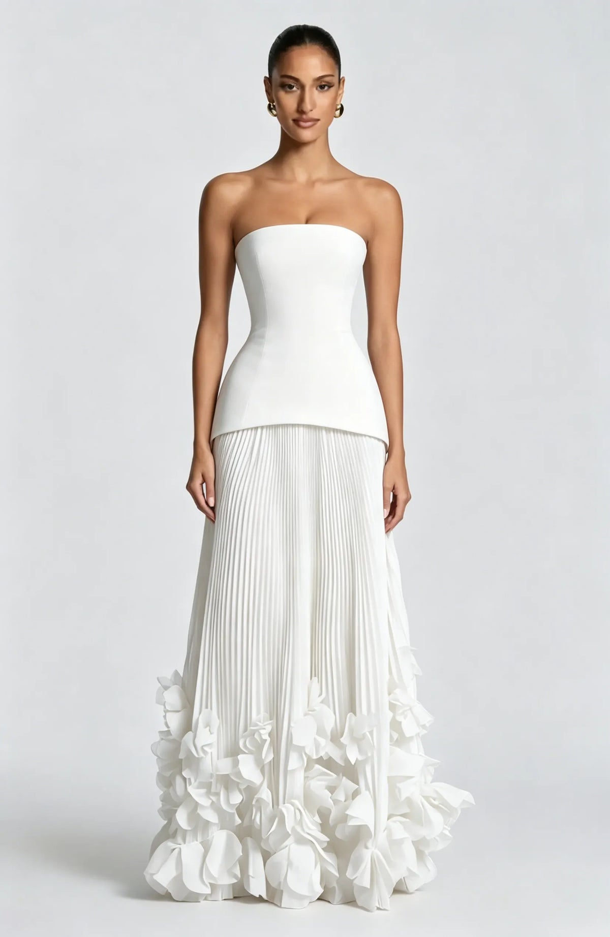 Cocoslly Strapless Sleeveless High Waist Long Prom Dress With Appliques And Pleated | Cabemet Chiffon YQ0118