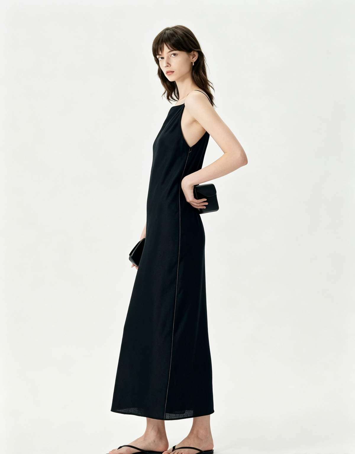 Minimalist black square neck slip dress