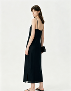 Minimalist black square neck slip dress