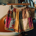 Countryside Style Collection Classy Patchwork Floral Pattern Art Linen Shorts