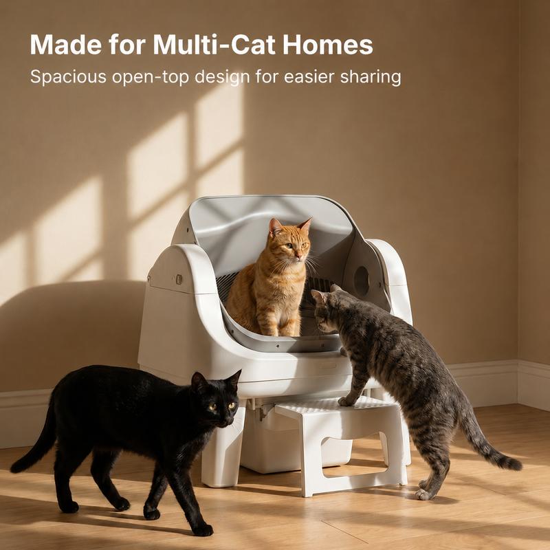 AutoScooper 12 Lite Open-Top Automatic Self-Cleaning Cat Litter Box, Easy-Entry Front Step, Triple Safety Protection, No App Required