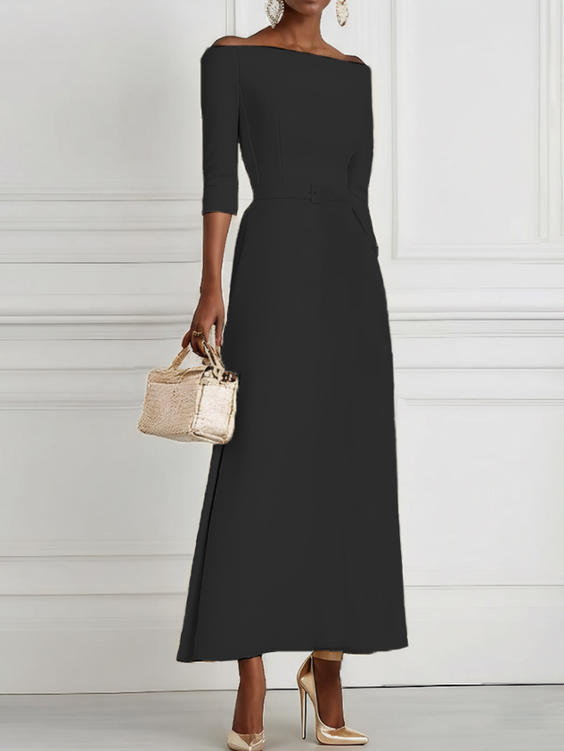 White Classic Off The Shoulder Half Sleeve A-Line Maxi Dress
