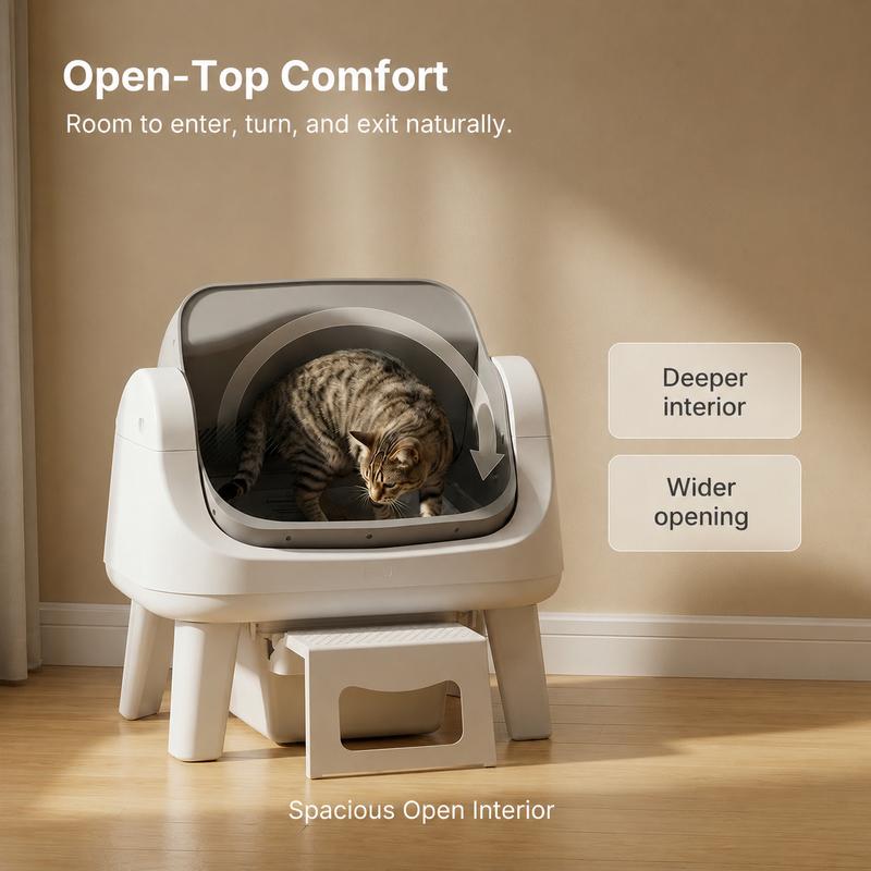 AutoScooper 12 Lite Open-Top Automatic Self-Cleaning Cat Litter Box, Easy-Entry Front Step, Triple Safety Protection, No App Required