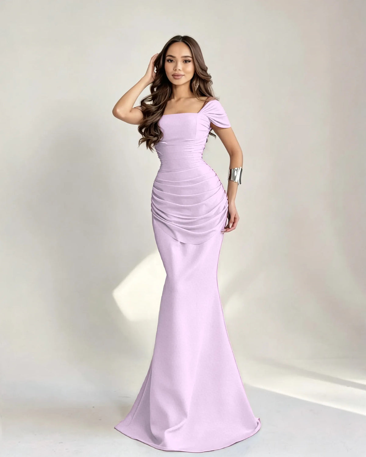 Cocoslly Square Neck Sleeveless High Waist Long Mermaid Prom Dress With Pleated | Burgundy Satin DB0128