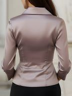 Satin Asymmetric Draped Wrap Blouse