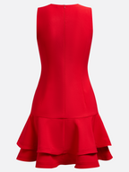 Red Ruffled Crew Neck Sleeveless A-line Mini Homecoming Dress