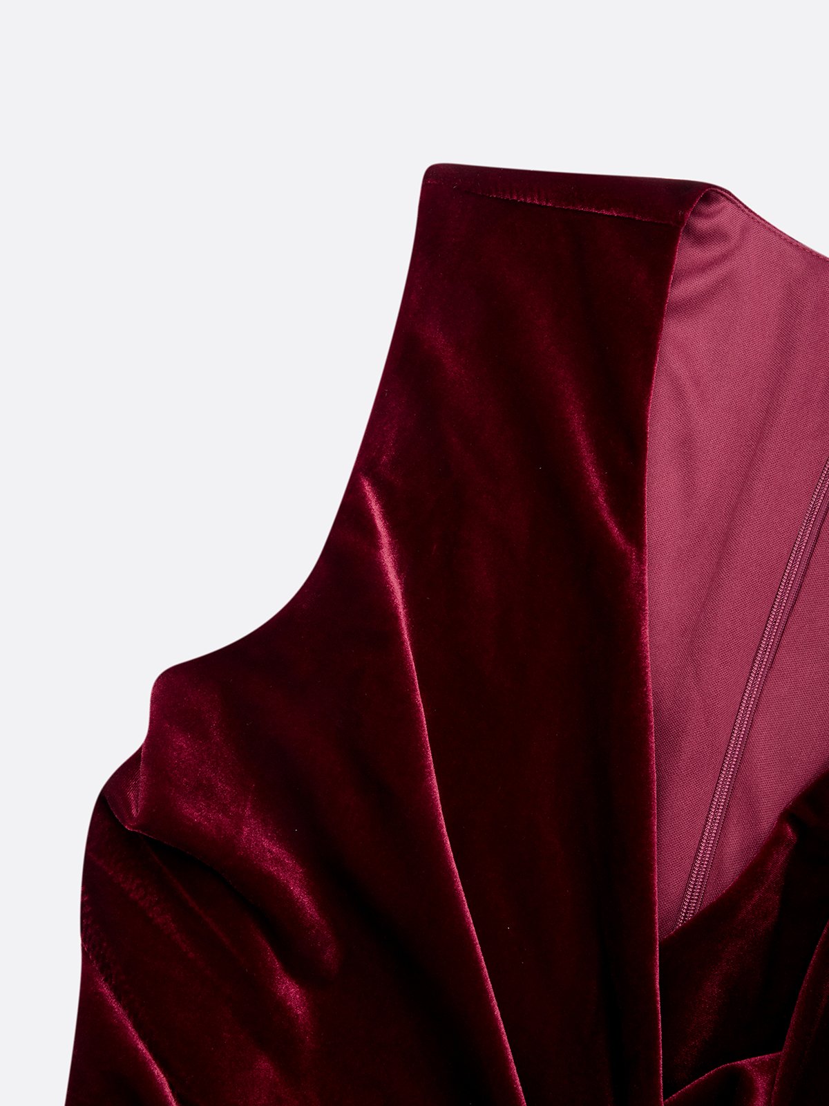 Wine Red Rhinestone Ruched Velvet V Neck Sleeveless A-Line Midi Dress