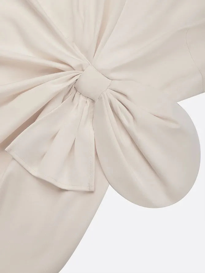 White 3D Bow Sleeveless Sheath Midi Dress