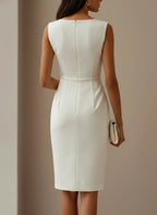 White 3D Bow Sleeveless Sheath Midi Dress