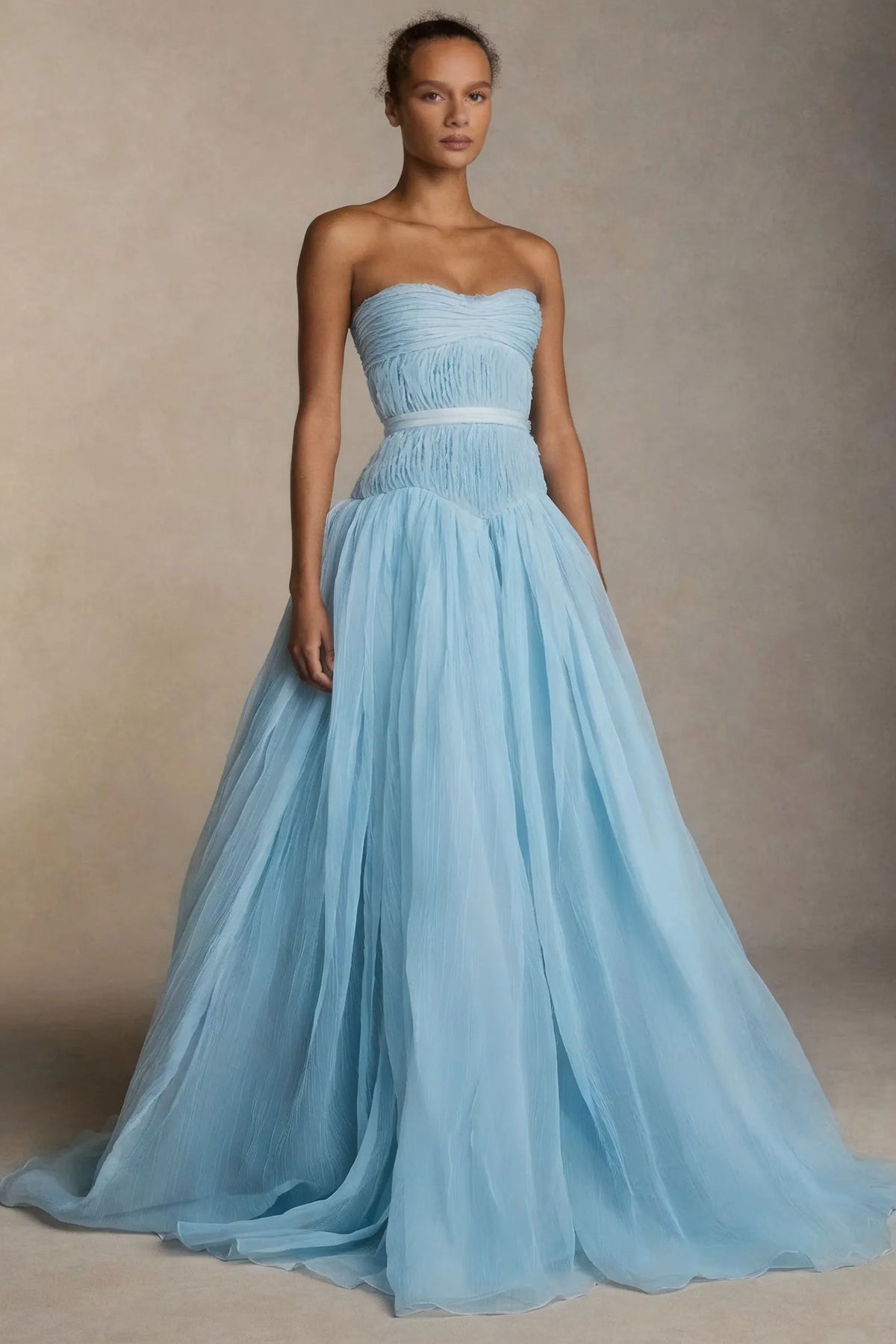 Cocoslly Strapless Sleeveless High Waist Long Prom Dress With Pleated | White Chiffon YC0565