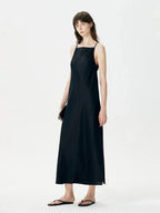 Minimalist black square neck slip dress