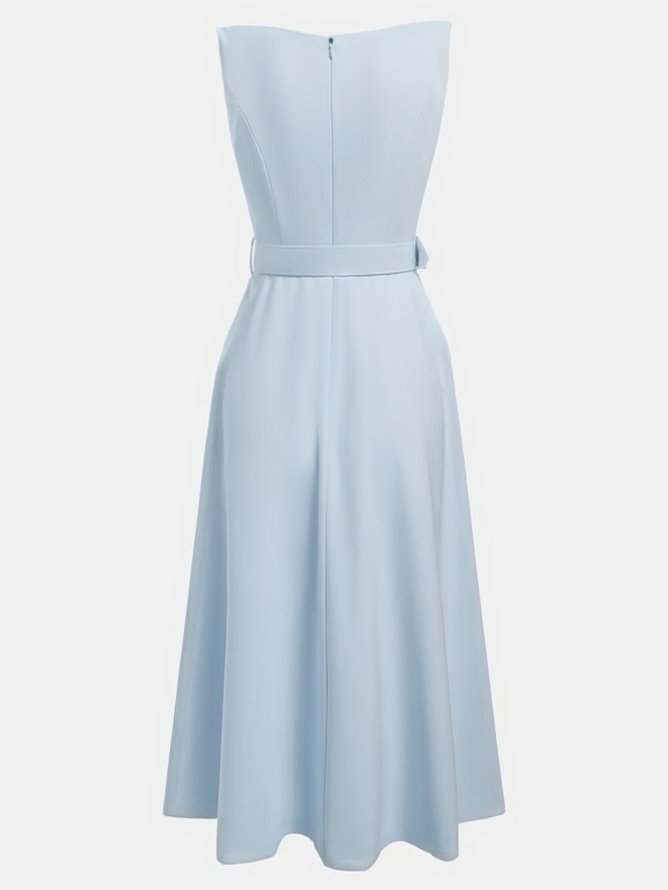 Light Blue Classic Boat Neck Sleeveless A-Line Midi Dress
