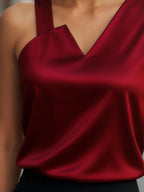 Sleek Asymmetrical Neck Satin Blouse