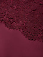 Wine Red Buckle Lace Classic Mock Neck Short Sleeve Mermaid Maxi Dress