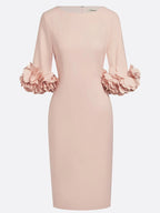 Light Pink 3D Floral Classic Crew Neck Half Sleeve Sheath Midi Dress