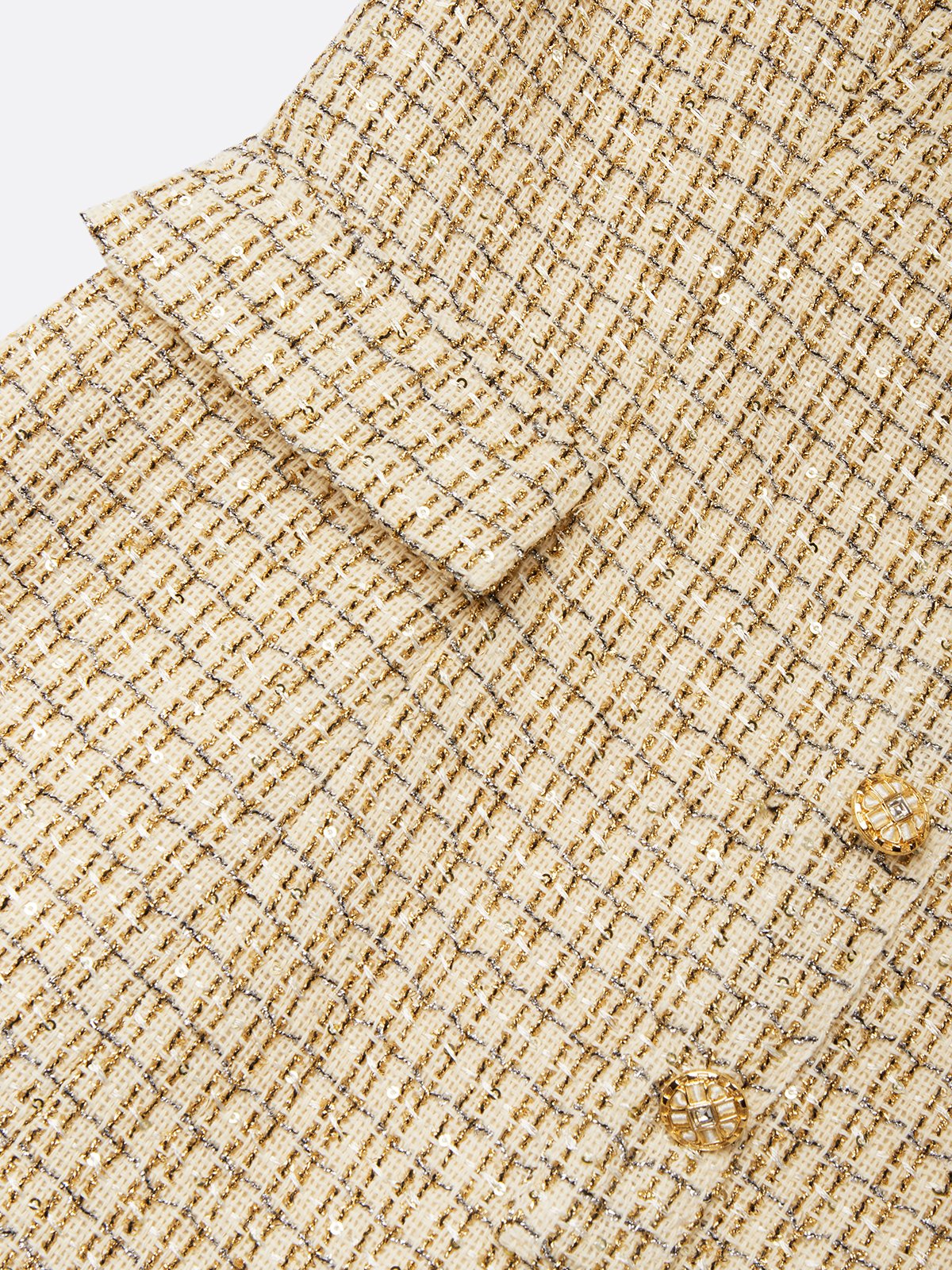 Golden Buckle Pocket Stitching Tweed Spaghetti Sleeveless Sheath Midi Dress