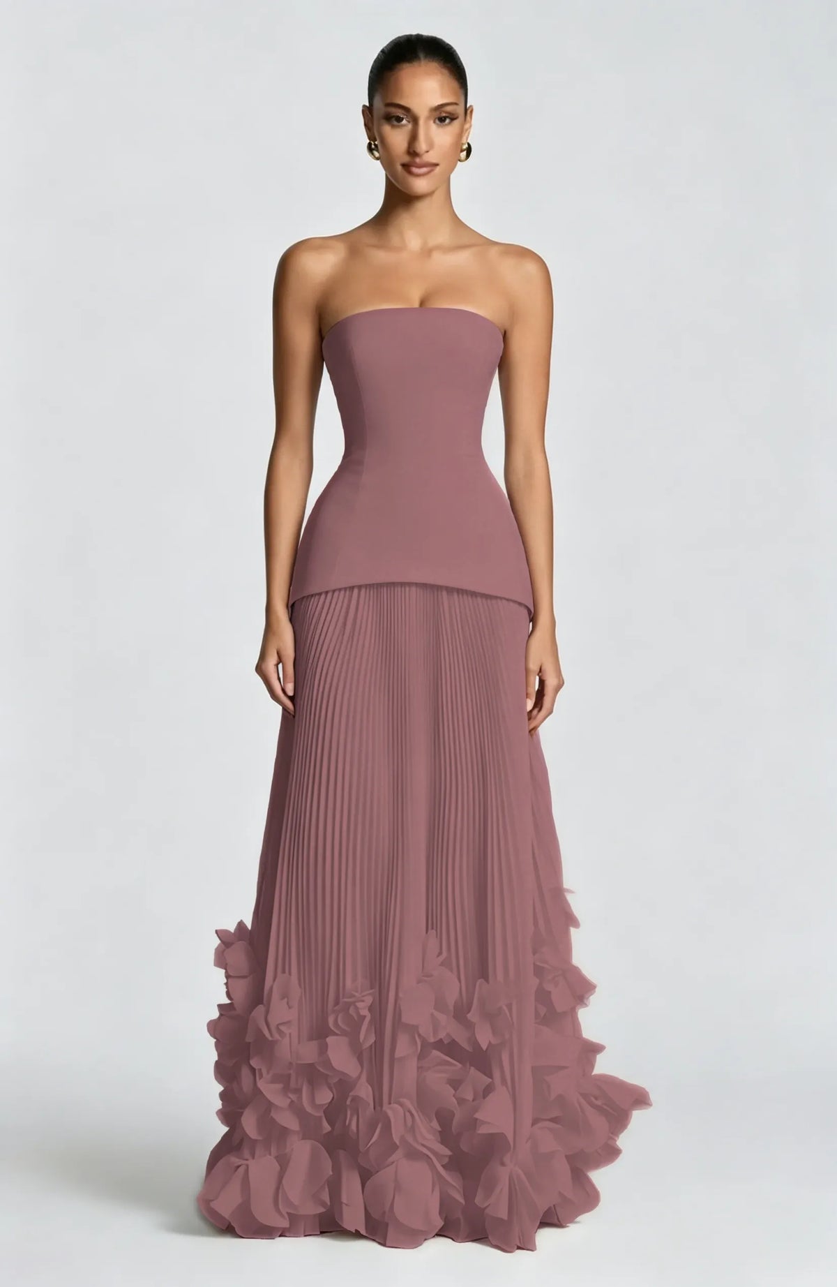 Cocoslly Strapless Sleeveless High Waist Long Prom Dress With Appliques And Pleated | Cabemet Chiffon YQ0118