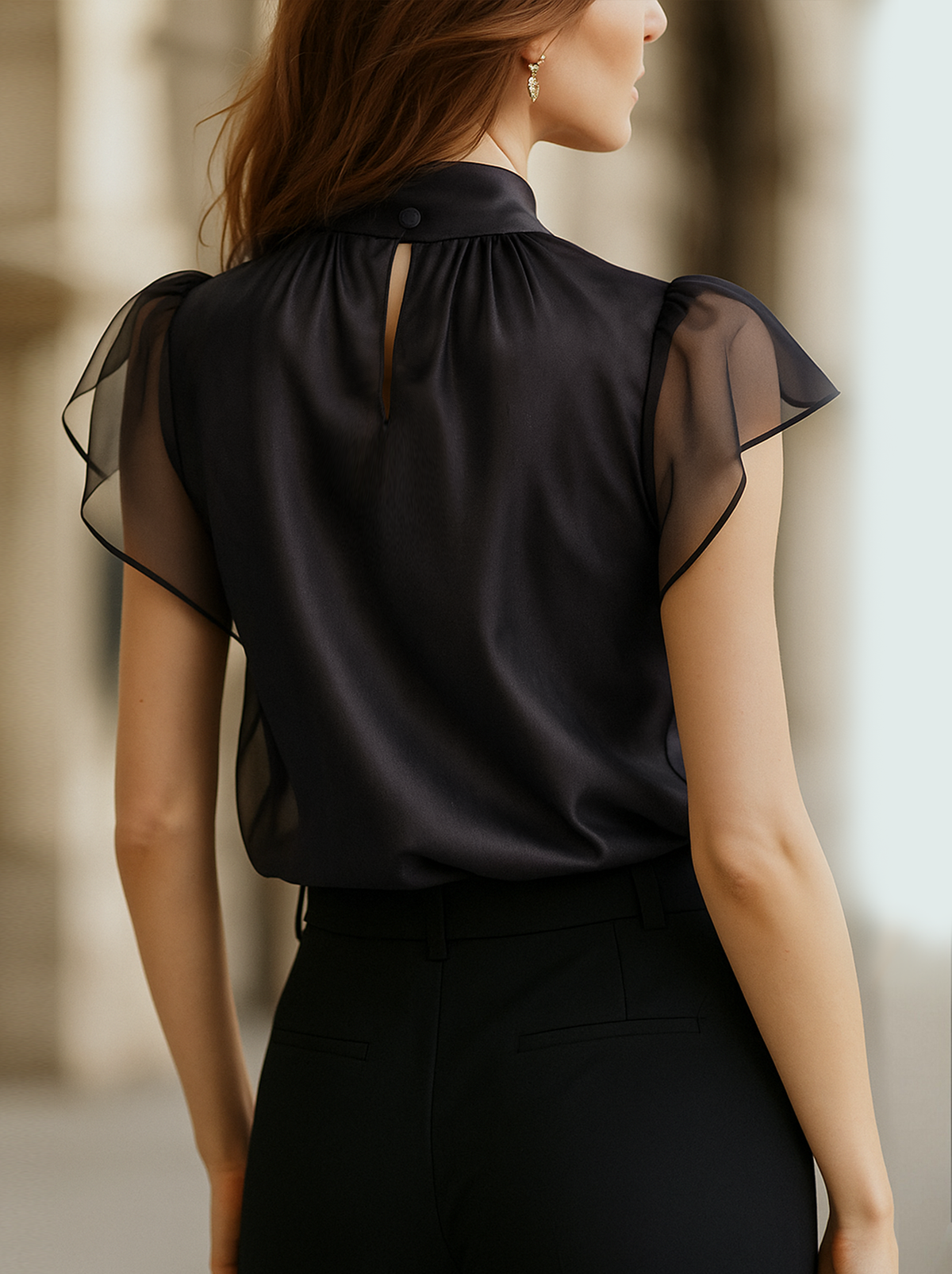 Elegant Black Chiffon High Neck Blouse
