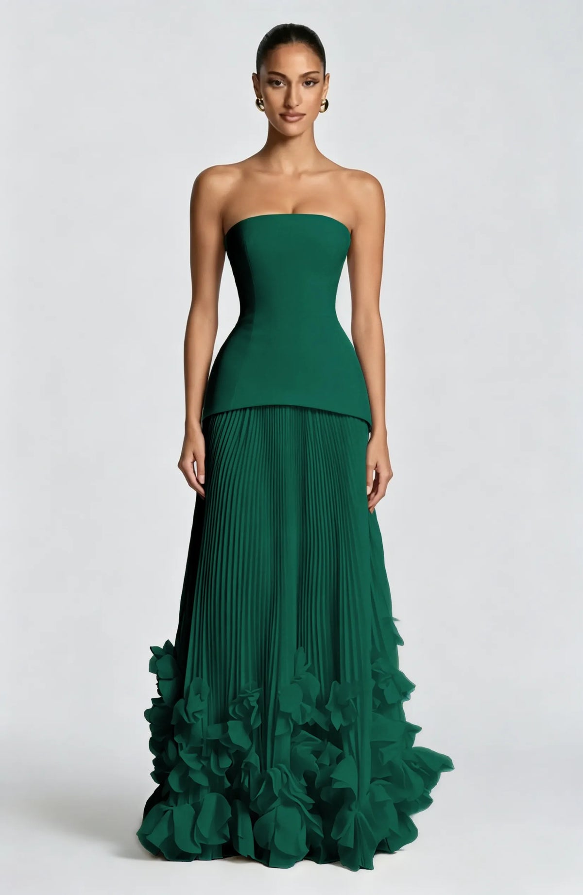 Cocoslly Strapless Sleeveless High Waist Long Prom Dress With Appliques And Pleated | Cabemet Chiffon YQ0118