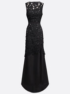 Black Lace Split Joint Classic Boat Neck Sleeveless Mermaid Gown Dress