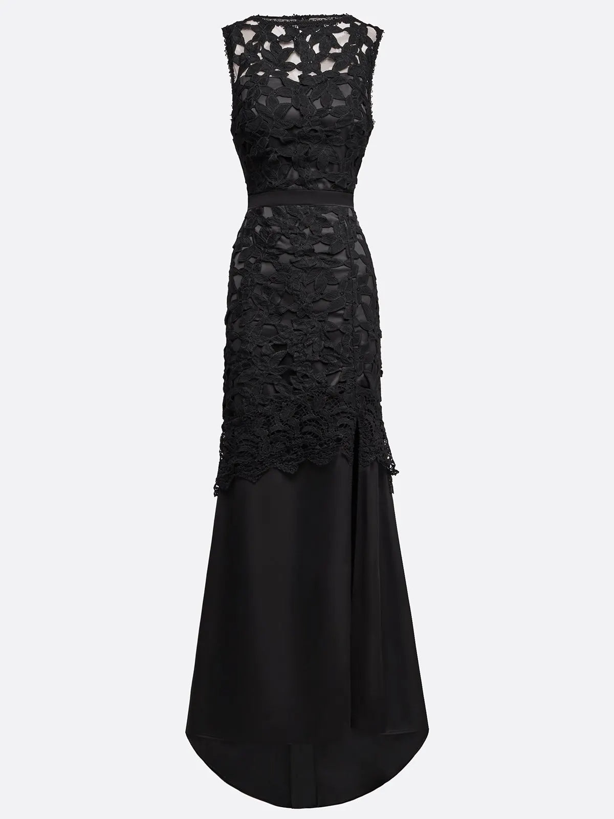 Black Lace Split Joint Classic Boat Neck Sleeveless Mermaid Gown Dress