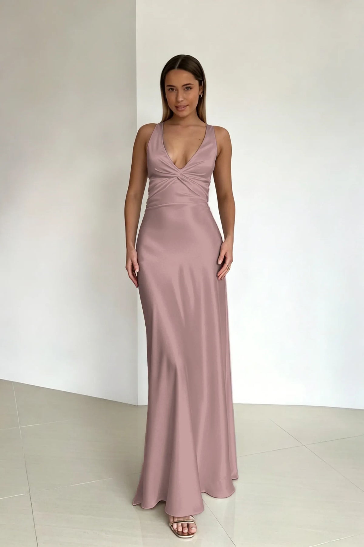 Cocoslly Halter V-Neck Sleeveless High Waist Long Prom Dress | Royal Blue Satin ZT0693