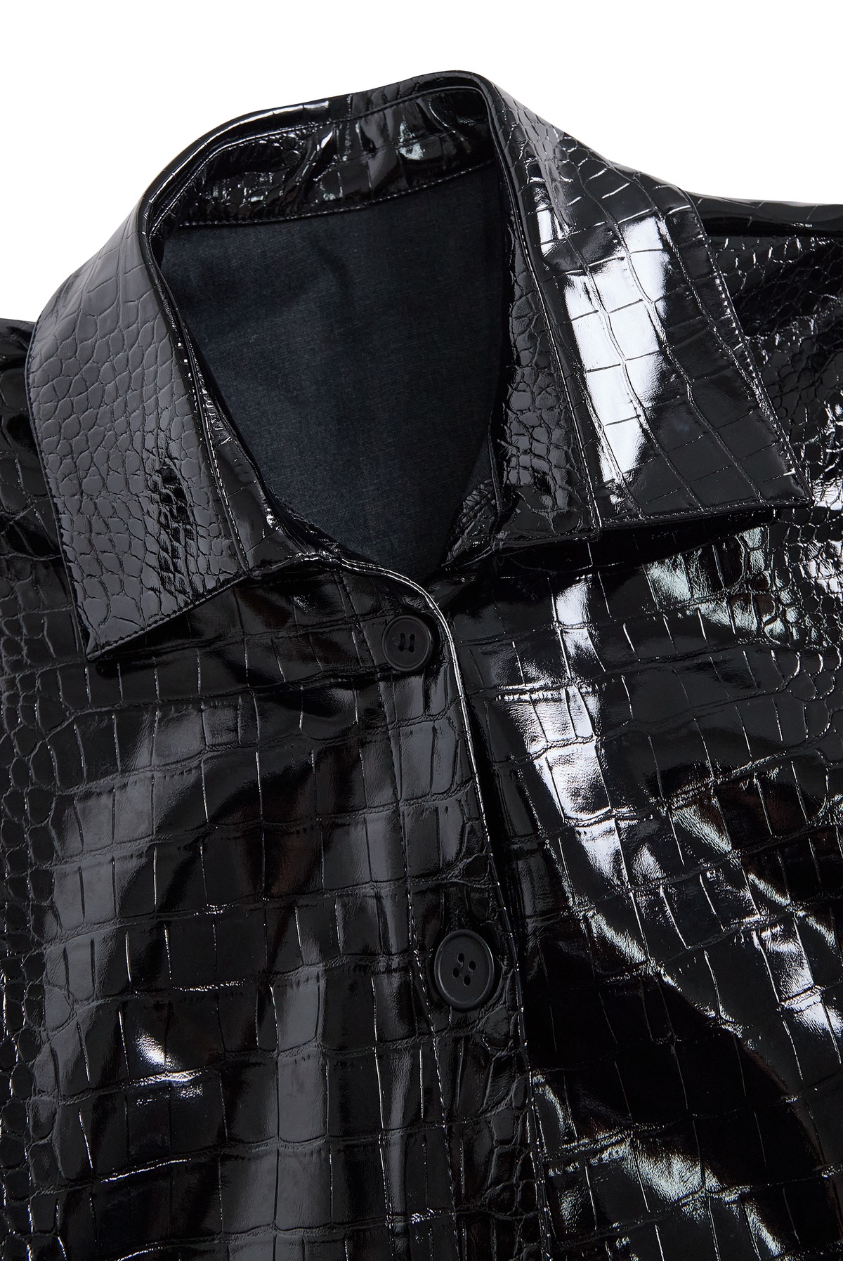 Glossy Black Crocodile Embossed Shirt