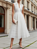 White Shirt Dress Shirt Collar Sleeveless A-Line Midi Dress