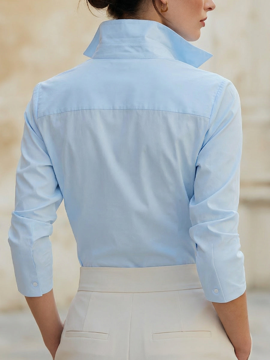 Wrap-Front Tailored Blouse With Structured Collar