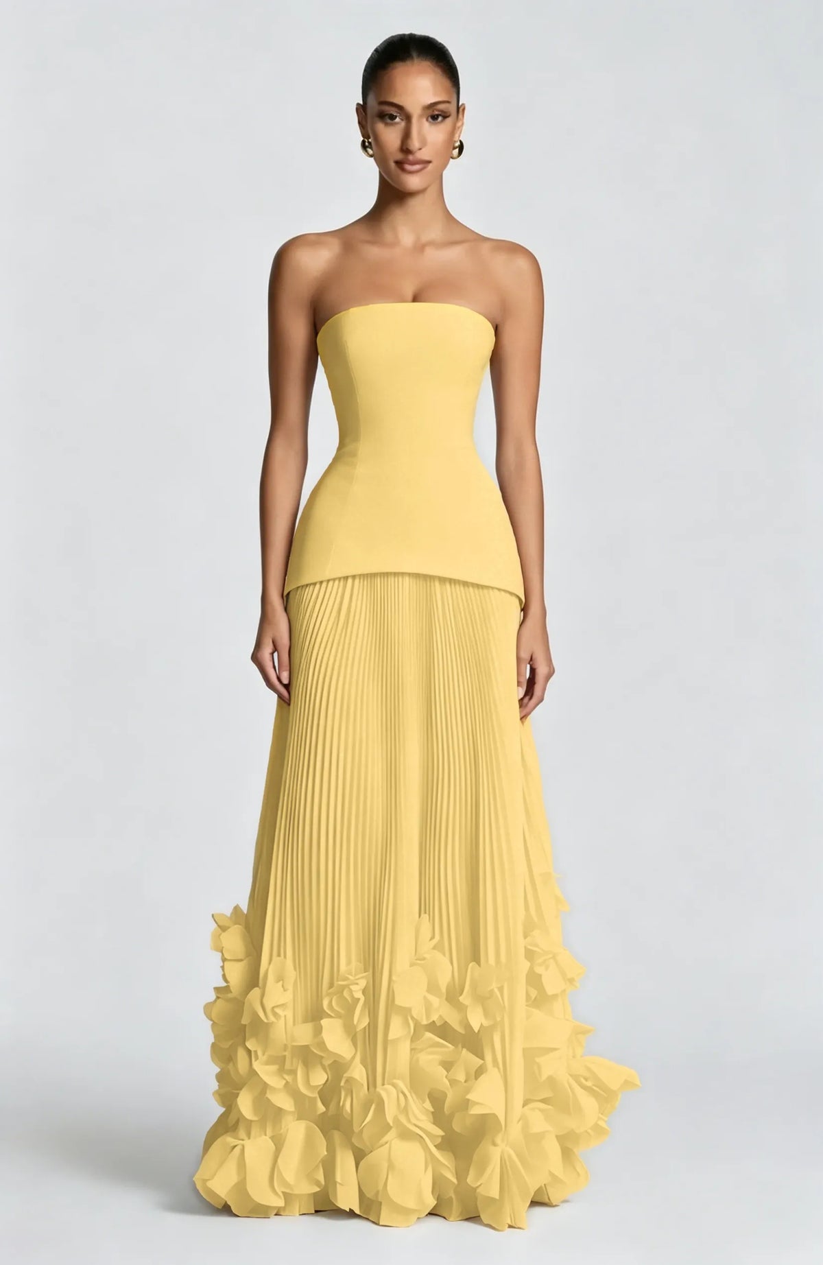 Cocoslly Strapless Sleeveless High Waist Long Prom Dress With Appliques And Pleated | Cabemet Chiffon YQ0118