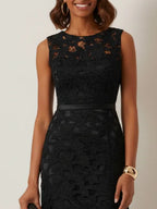 Black Lace Split Joint Classic Boat Neck Sleeveless Mermaid Gown Dress