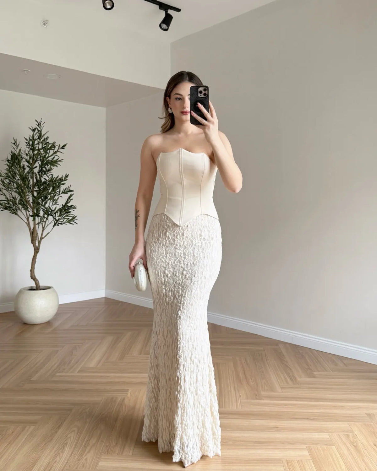 Cocoslly Strapless Sleeveless High Waist Long Mermaid Prom Dress | Black Satin CO0098