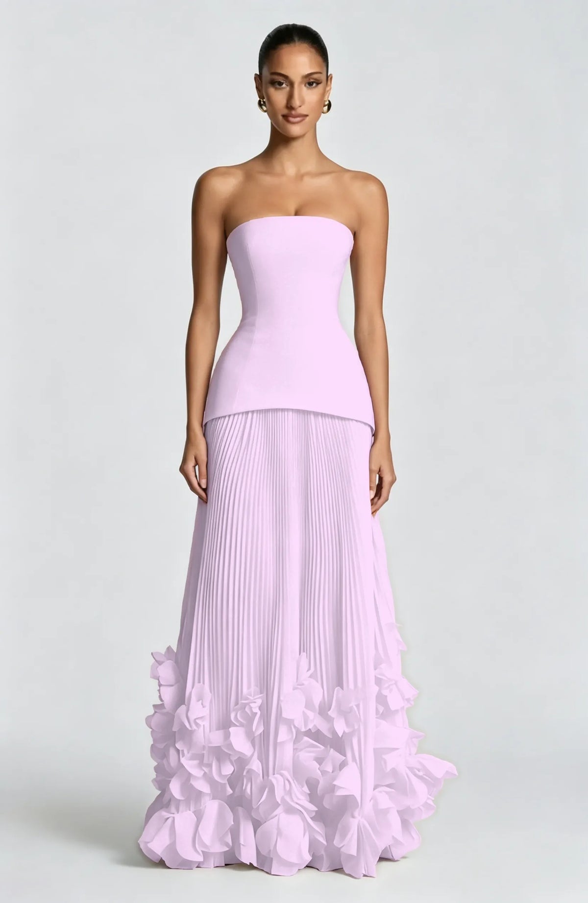 Cocoslly Strapless Sleeveless High Waist Long Prom Dress With Appliques And Pleated | Cabemet Chiffon YQ0118