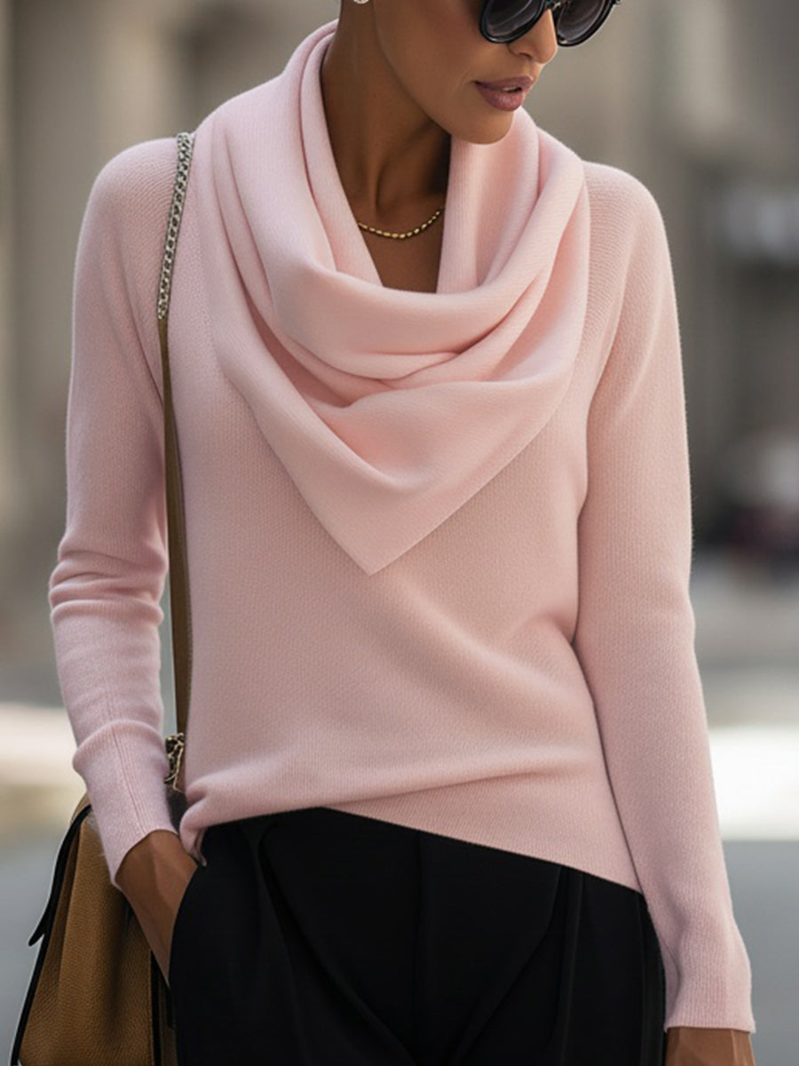Draped Cowl Neck Long-Sleeve Top