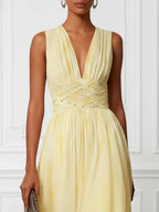 Yellow Woven Chiffon V Neck Sleeveless A-Line Maxi Dress