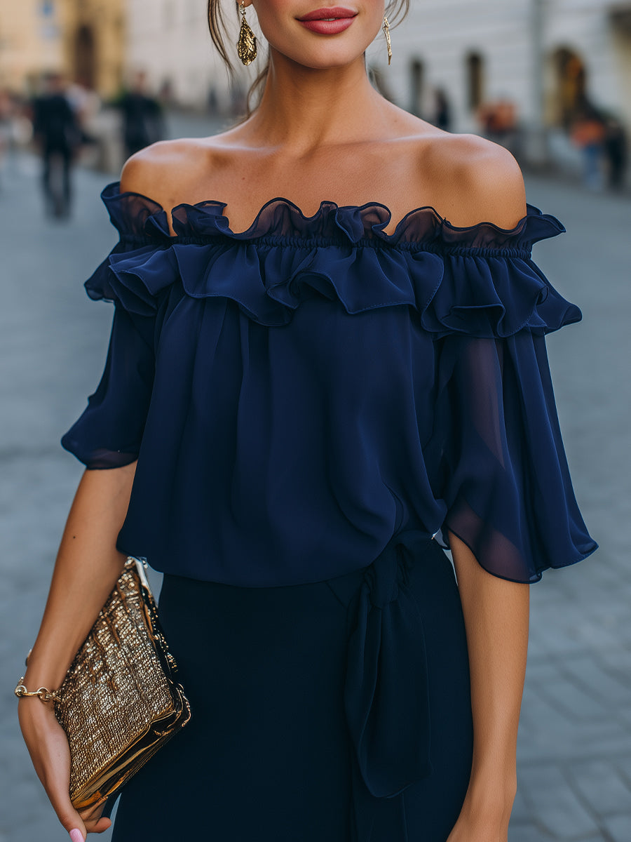 Off-Shoulder Ruffled Chiffon Top