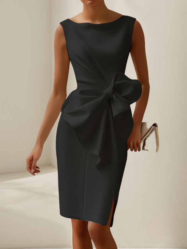 White 3D Bow Sleeveless Sheath Midi Dress