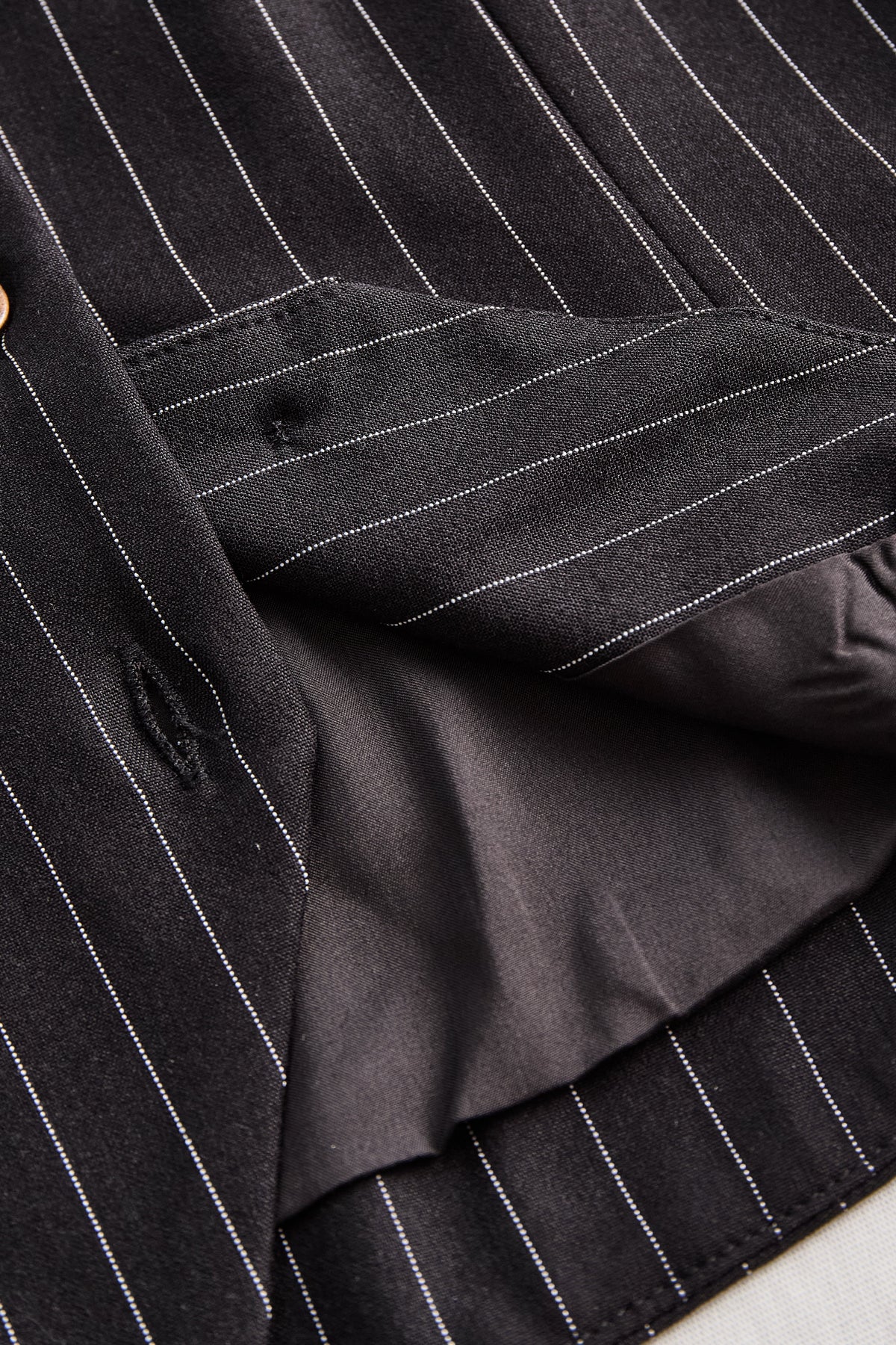 Pinstripe Top With Contrast Collar And Button Front